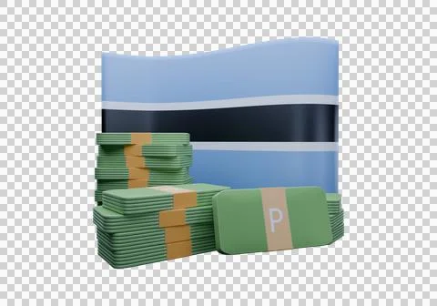 3D render illustration of Botswana flag and currency called Pula Stock Illustration