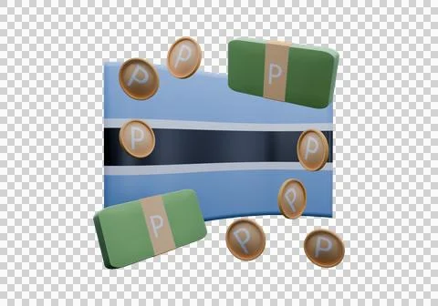 3D render illustration of Botswana flag and currency called Pula Stockillustratie