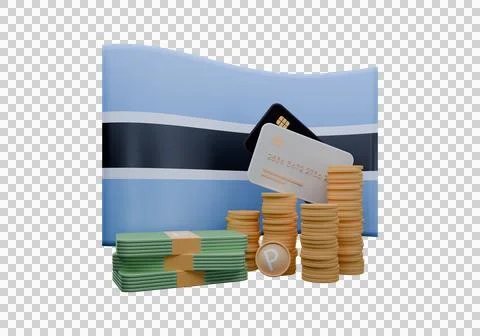 3D render illustration of Botswana flag and currency called Pula Stockillustratie