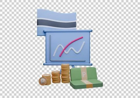 3D render illustration of Botswana flag and currency called Pula Stock Illustration
