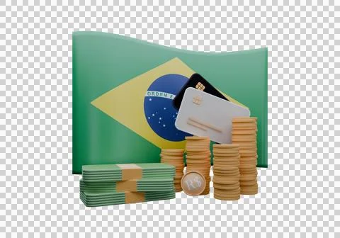 3D render illustration of Brazil flag and currency called Real Stock Illustration