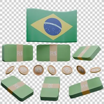 3D render illustration of Brazil flag and currency called Real Stock Illustration