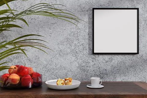 3d render illustration of a breakfast scene on a sunlit table. Illustrazione stock