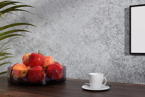 3d render illustration of a breakfast scene on a sunlit table. Illustrazione stock