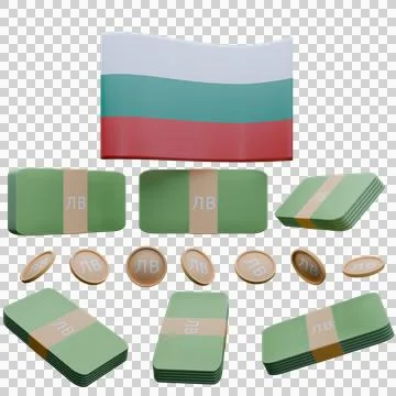 3D render illustration of Bulgaria flag and currency called Lev Illustrazione stock
