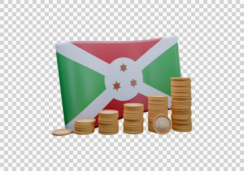 3D render illustration of Burundi flag and currency called Franc Stock Illustration