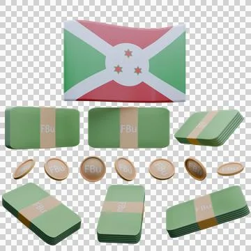 3D render illustration of Burundi flag and currency called Franc Stock Illustration