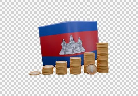 3D render illustration of Cambodia flag and currency called Riel Stockillustratie