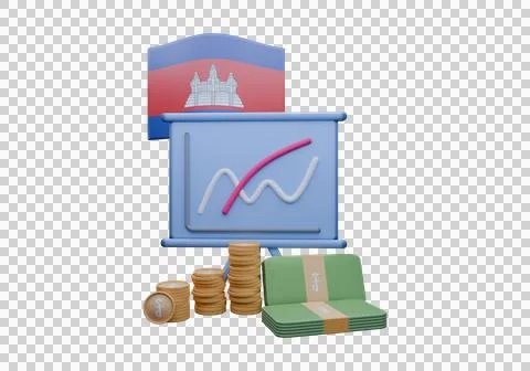 3D render illustration of Cambodia flag and currency called Riel Stockillustratie