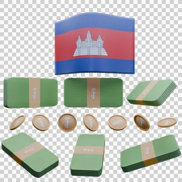 3D render illustration of Cambodia flag and currency called Riel Stock-Illustration
