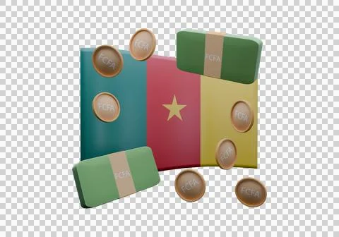 3D render illustration of Cameroon flag and currency called CFA Franc Stock Illustration
