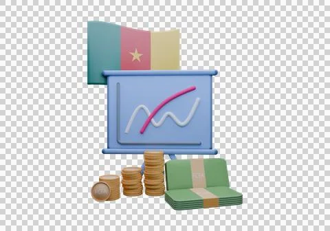 3D render illustration of Cameroon flag and currency called CFA Franc Stock Illustration