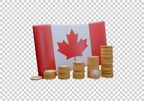 3D render illustration of Canada flag and currency called Dollar Illustrazione stock