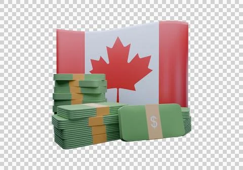 3D render illustration of Canada flag and currency called Dollar Stock Illustration