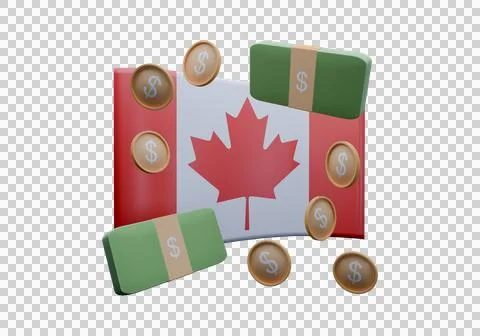 3D render illustration of Canada flag and currency called Dollar Illustrazione stock