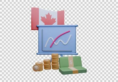 3D render illustration of Canada flag and currency called Dollar Stock Illustration