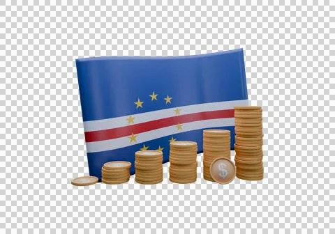 3D render illustration of Cape Verde flag and currency called Escudo Stock Illustration