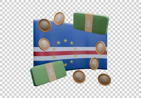 3D render illustration of Cape Verde flag and currency called Escudo Stock Illustration