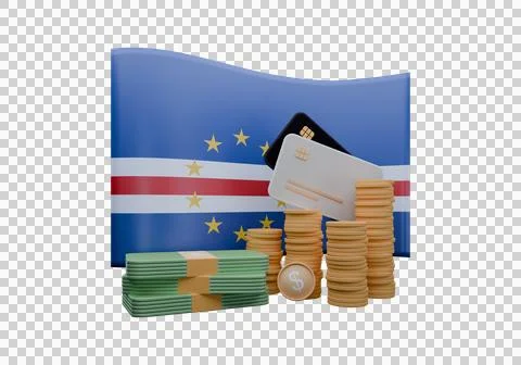 3D render illustration of Cape Verde flag and currency called Escudo Stock Illustration