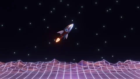 3d render illustration with cartoon retro rocket in outer space Stock Illustration