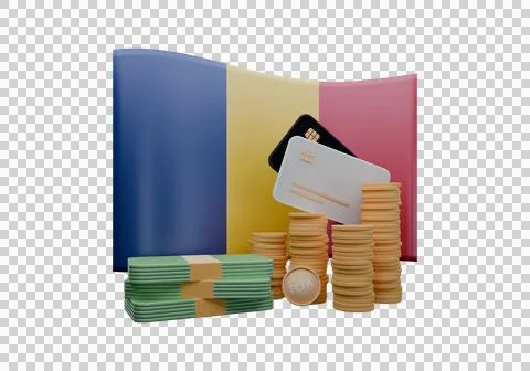 3D render illustration of Chad flag and currency called CFA Franc Illustrazione stock