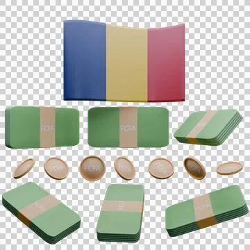 3D render illustration of Chad flag and currency called CFA Franc Stock Illustration