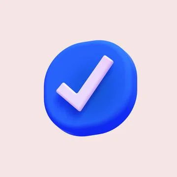 3d render illustration, check mark button on web icon, cartoon design Stock Illustration