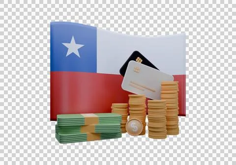 3D render illustration of Chile flag and currency called Peso Stock Illustration