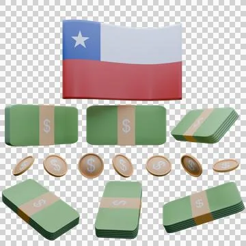 3D render illustration of Chile flag and currency called Peso Illustrazione stock