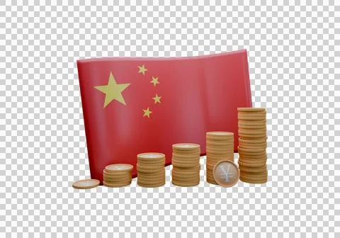 3D render illustration of China flag and currency called Yuan Renminbi Stock Illustration