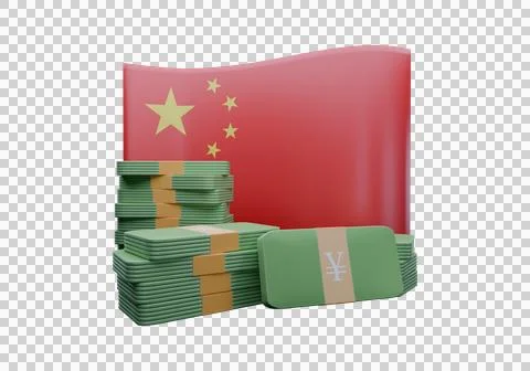 3D render illustration of China flag and currency called Yuan Renminbi Stock-Illustration