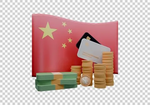 3D render illustration of China flag and currency called Yuan Renminbi Illustrazione stock