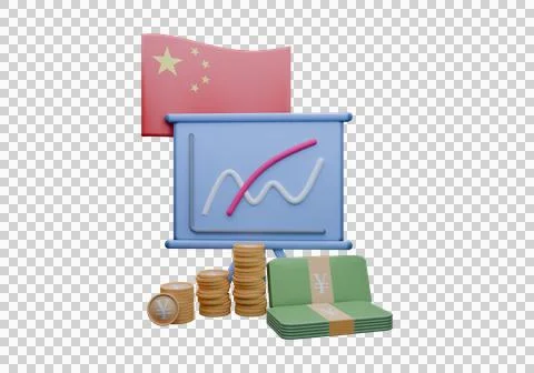 3D render illustration of China flag and currency called Yuan Renminbi Stock-Illustration