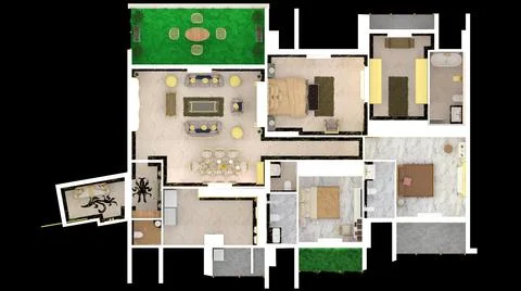 3d render Illustration classic style floor plan. white, black and gold theme Stock Illustration