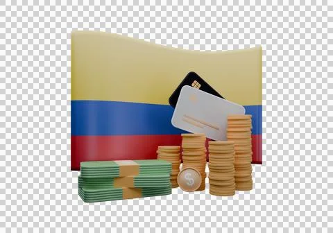 3D render illustration of Colombia flag and currency called Peso Stock Illustration