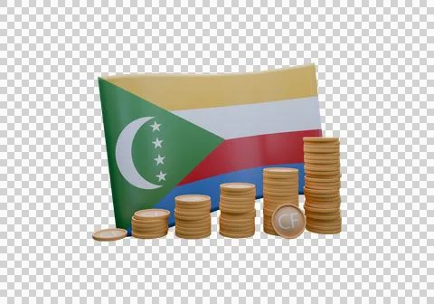 3D render illustration of Comoros flag and currency called Franc Stock Illustration