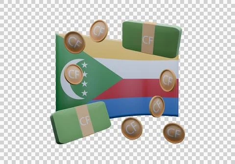 3D render illustration of Comoros flag and currency called Franc Stock Illustration