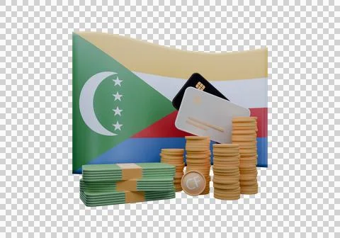 3D render illustration of Comoros flag and currency called Franc Illustrazione stock