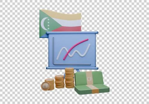 3D render illustration of Comoros flag and currency called Franc Stock Illustration