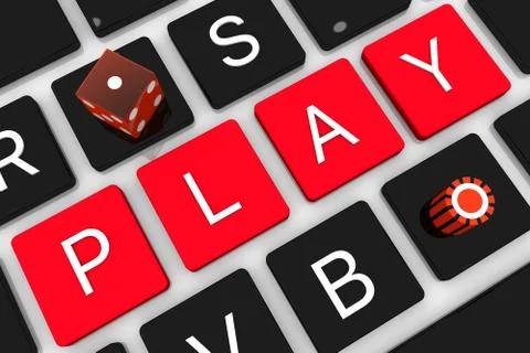 3D render Illustration. Computer notebook keyboard with Casino key . Online c Stock Illustration