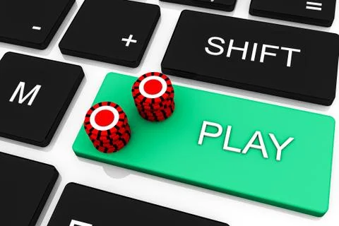 3D render Illustration. Computer notebook keyboard with Casino key . Online c Stock Illustration