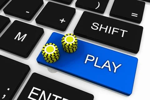 3D render Illustration. Computer notebook keyboard with Casino key . Online c Stock Illustration