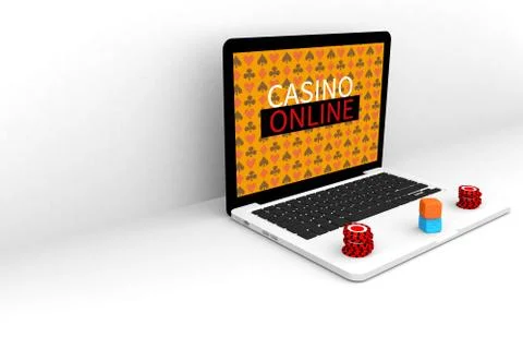3D render Illustration. Computer notebook Casino Online . Online concept gamb Stock Illustration