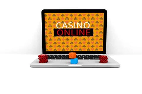 3D render Illustration. Computer notebook Casino Online . Online concept gamb Stock Illustration