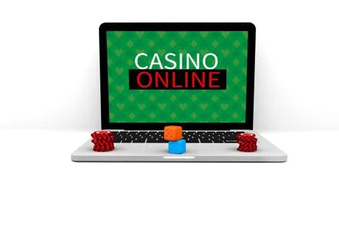 3D render Illustration. Computer notebook Casino Online . Online concept gamb イラスト素材
