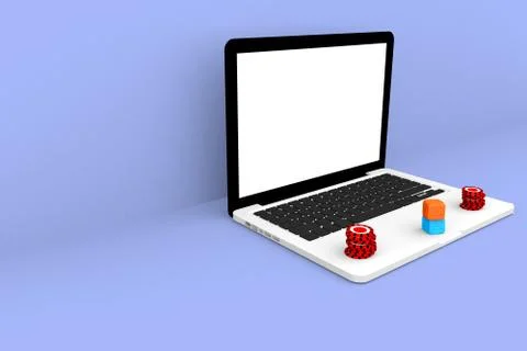 3D render Illustration. Computer notebook Casino Online . Online concept gamb Illustrazione stock