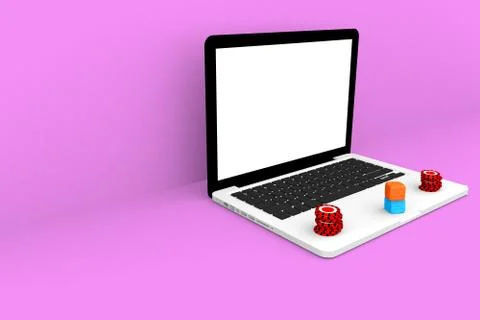 3D render Illustration. Computer notebook Casino Online . Online concept gamb Illustrazione stock