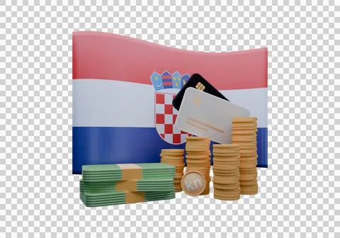 3D render illustration of Croatia flag and currency called Kuna Stock Illustration