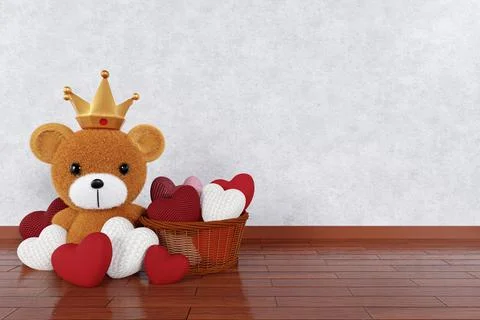 3d render illustration of a cute brown baby bear in a 3d model room. Stockillustratie