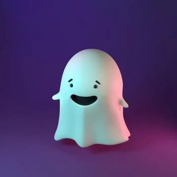 3D render illustration of cute friendly Ghost on violet background. Happy Stock Illustration